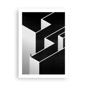 Póster - Un laberinto minimalista en blanco y negro - 50x70cm - Soledad en la cumbre - Decoración de pared moderna para salón y dormitorio ARTTOR