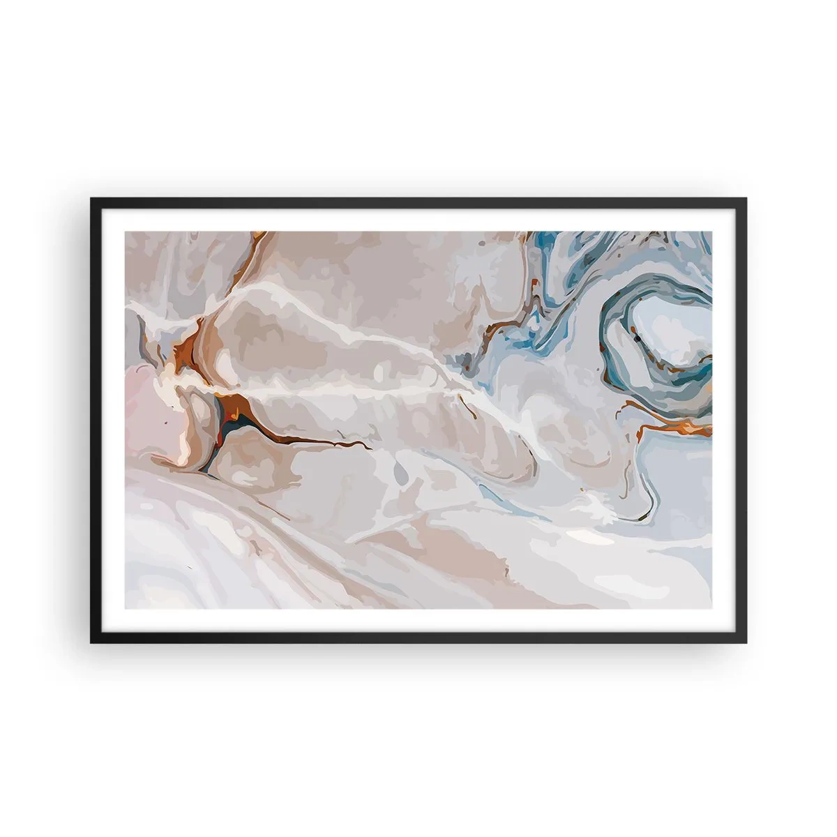 Póster en marco negro - El azul serpentea por el blanco - 91x61 cm