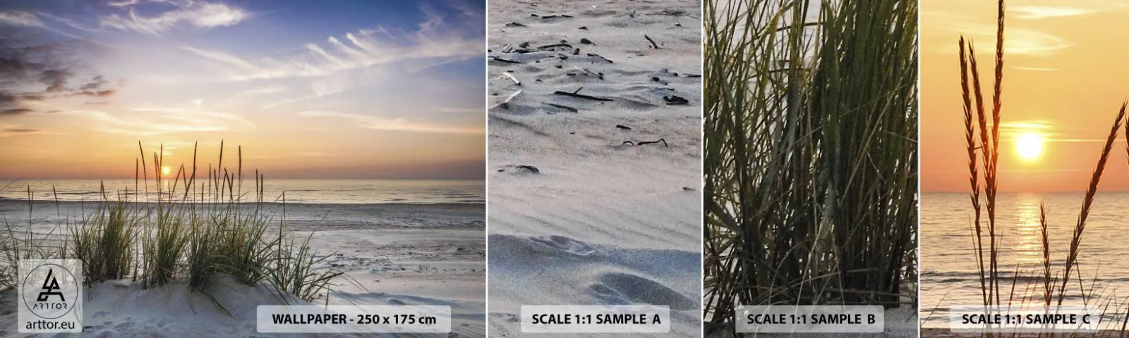 Muestra de fotomural autoadhesivo Deluxe Sticker - Mira, piensa, siente - Paisaje, Playa, Mar - 100x30 cm