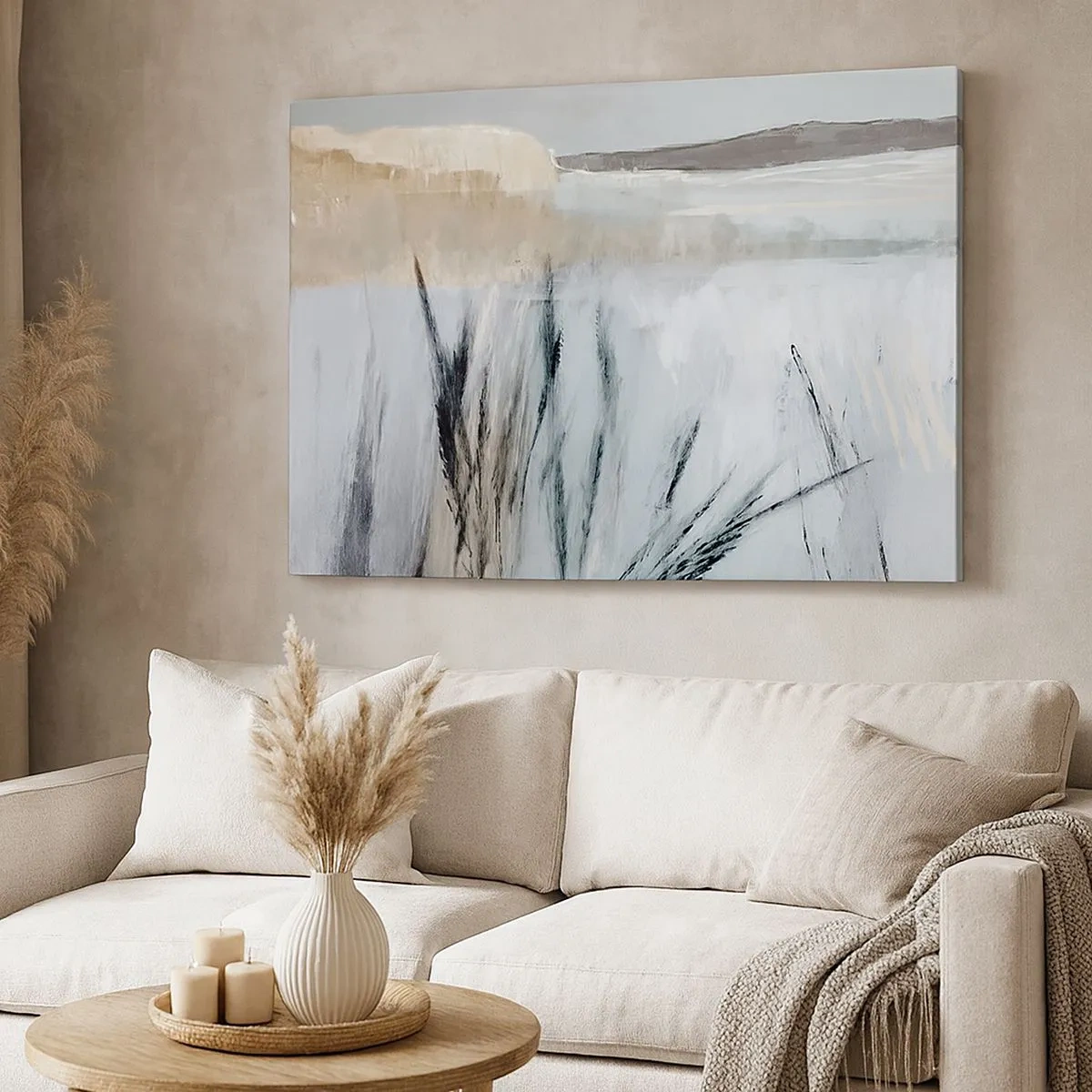 Cuadro sobre lienzo - Impresión de Imagen - Un pintoresco paisaje invernal con campos y pastos. - 70x50cm - Campos de invierno - Decoración de pared moderna para salón y dormitorio ARTTOR