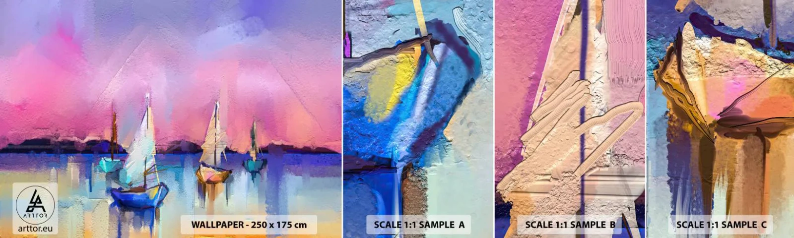 Muestra de fotomural autoadhesivo Deluxe Sticker - Dirección alta mar - Paisaje, Lago, Velero - 100x30 cm