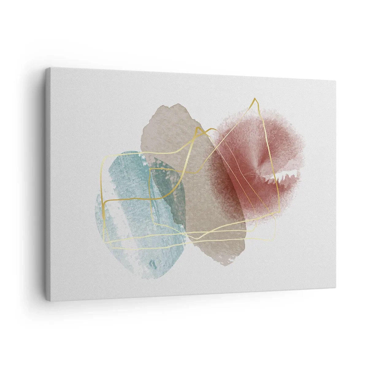 Cuadro sobre lienzo - Impresión de Imagen - Formas abstractas con colores delicados y líneas doradas. - 70x50cm - Abstracción coral del espacio - Decoración de pared moderna para salón y dormitorio ARTTOR