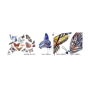 Muestra de fotomural autoadhesivo Deluxe Sticker - Enjambre de colores - Para niños, Mariposas coloridas, Gráficos - 100x30 cm