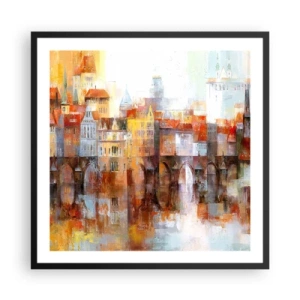 Póster en marco negro - Puente y ciudad - 60x60 cm