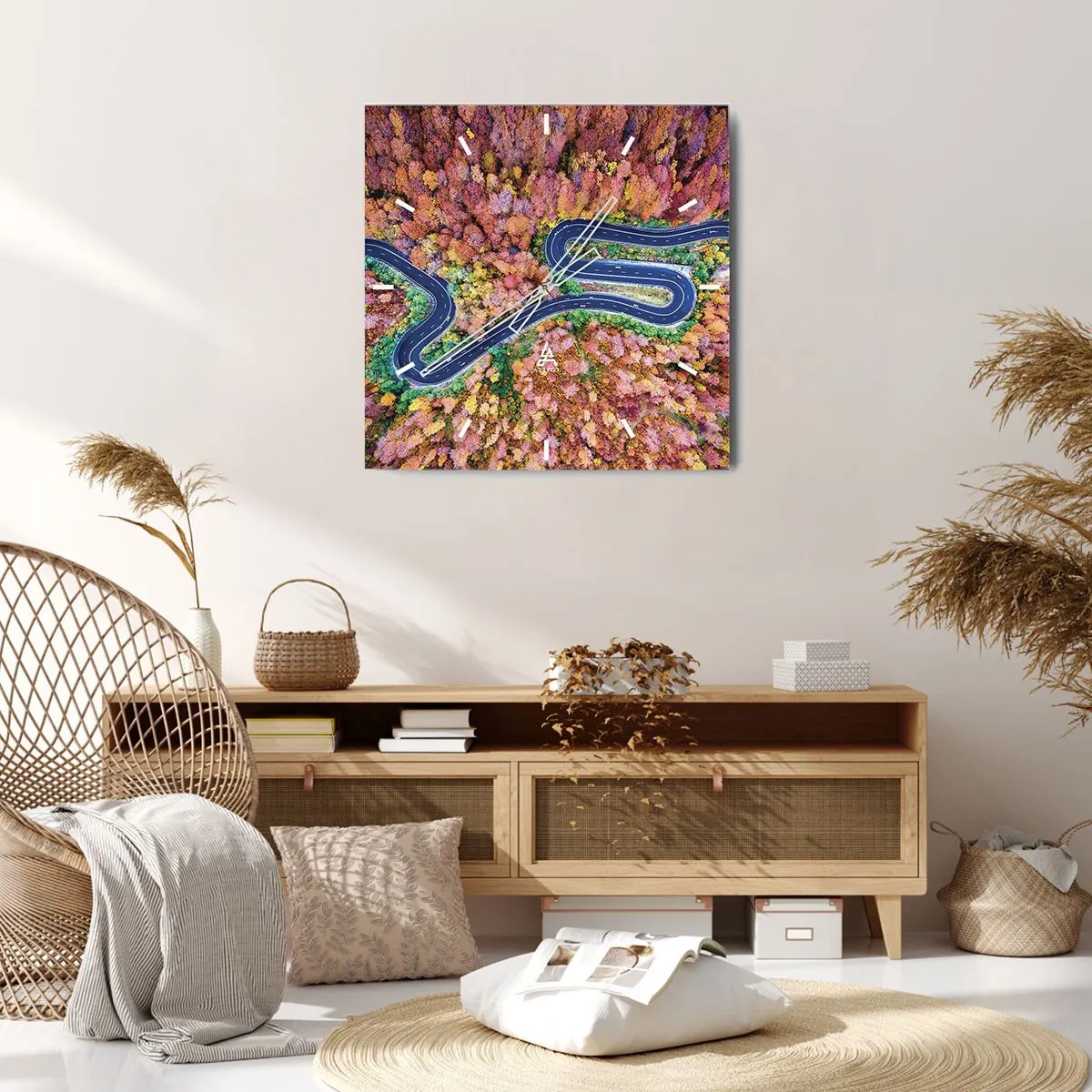 Reloj de pared - Reloj de vidrio - Un camino sinuoso a través del bosque - 40x40 cm