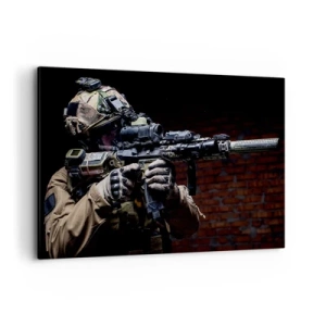 Cuadro sobre lienzo - Impresión de Imagen - Un soldado con equipo completo y un rifle. - 100x70cm - Mortalmente eficaz - Decoración de pared moderna para salón y dormitorio ARTTOR