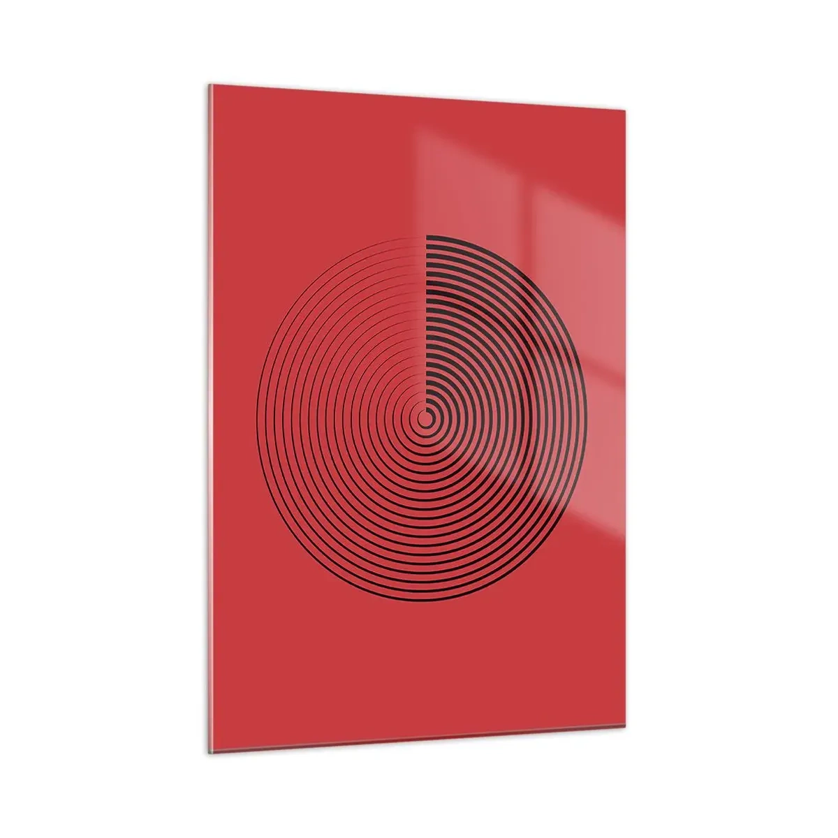 Cuadro sobre vidrio - Impresiones sobre Vidrio - Círculos concéntricos negros sobre fondo rojo - 50x70cm - Movimiento circular - Decoración de pared moderna para salón y dormitorio ARTTOR