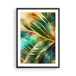 Póster en marco negro - Una composición frondosa en tonos verdes y dorados. - 50x70cm - Los colores del trópico - Decoración de pared moderna para salón y dormitorio ARTTOR
