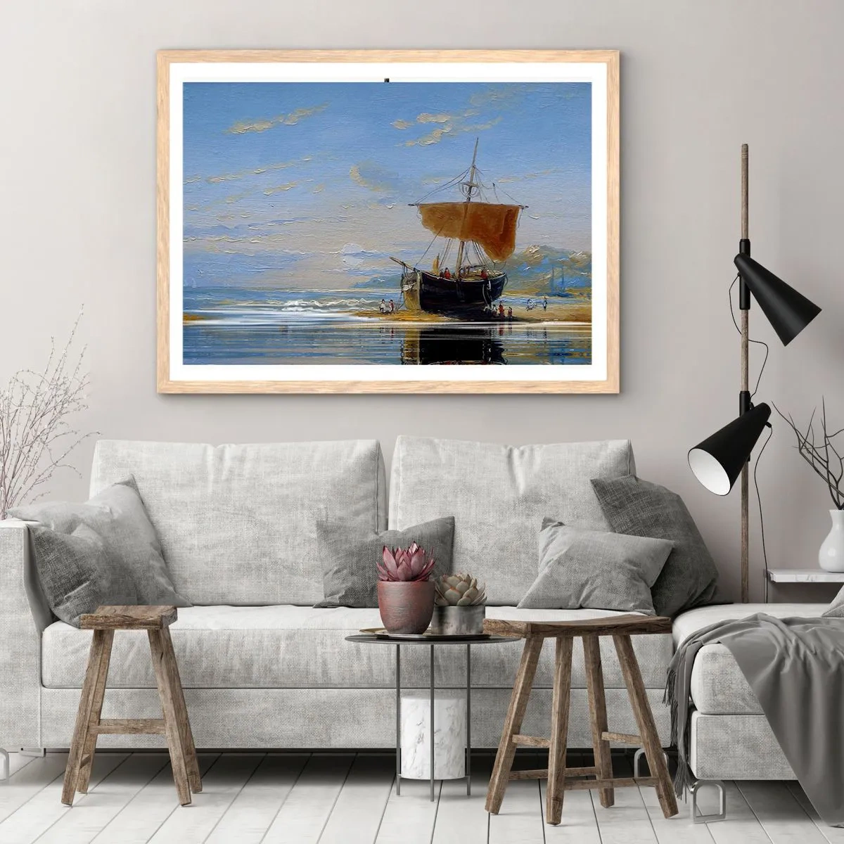 Póster en marco roble claro - Agua, tierra, aire - 100x70 cm