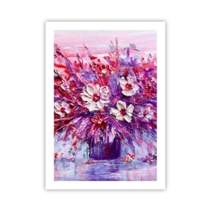 Póster - Un ramo de flores en tonos rosa, morado y blanco. - 50x70cm - Inocencia y pasión - Decoración de pared moderna para salón y dormitorio ARTTOR