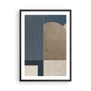Póster en marco negro - Composición geométrica abstracta en tonos azul marino y beige. - 50x70cm - Composición de sencillez y redondez - Decoración de pared moderna para salón y dormitorio ARTTOR