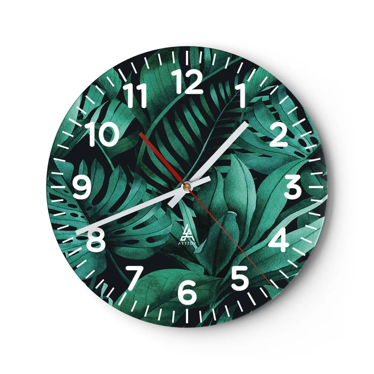 Reloj de pared - Reloj de vidrio - Profundidad del verde tropical - 30x30 cm