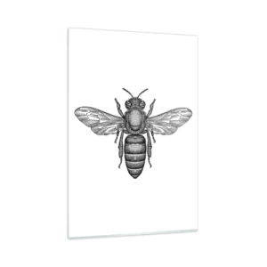 Cuadro sobre vidrio - Impresiones sobre Vidrio - Un motivo de abeja de dibujos animados sobre un fondo blanco en un estilo minimalista. - 80x120cm - Retrato de insecto - Decoración de pared moderna para salón y dormitorio ARTTOR