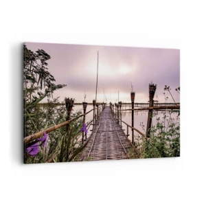 Cuadro sobre lienzo - Impresión de Imagen - Puente de bambú sobre el agua al amanecer - 120x80cm - La tranquilidad de Asia - Decoración de pared moderna para salón y dormitorio ARTTOR