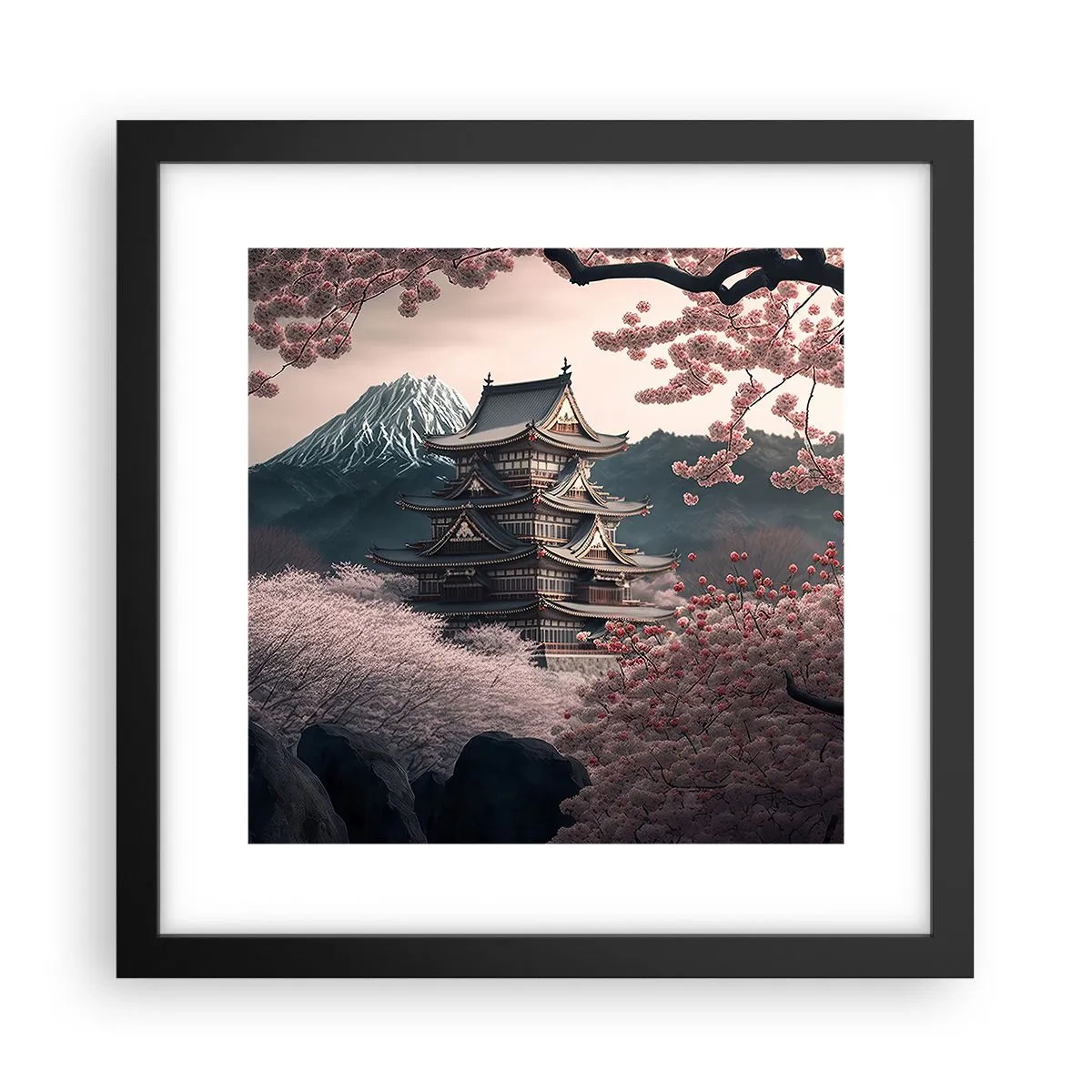 Póster en marco negro - Tierra de cerezos en flor - 30x30 cm