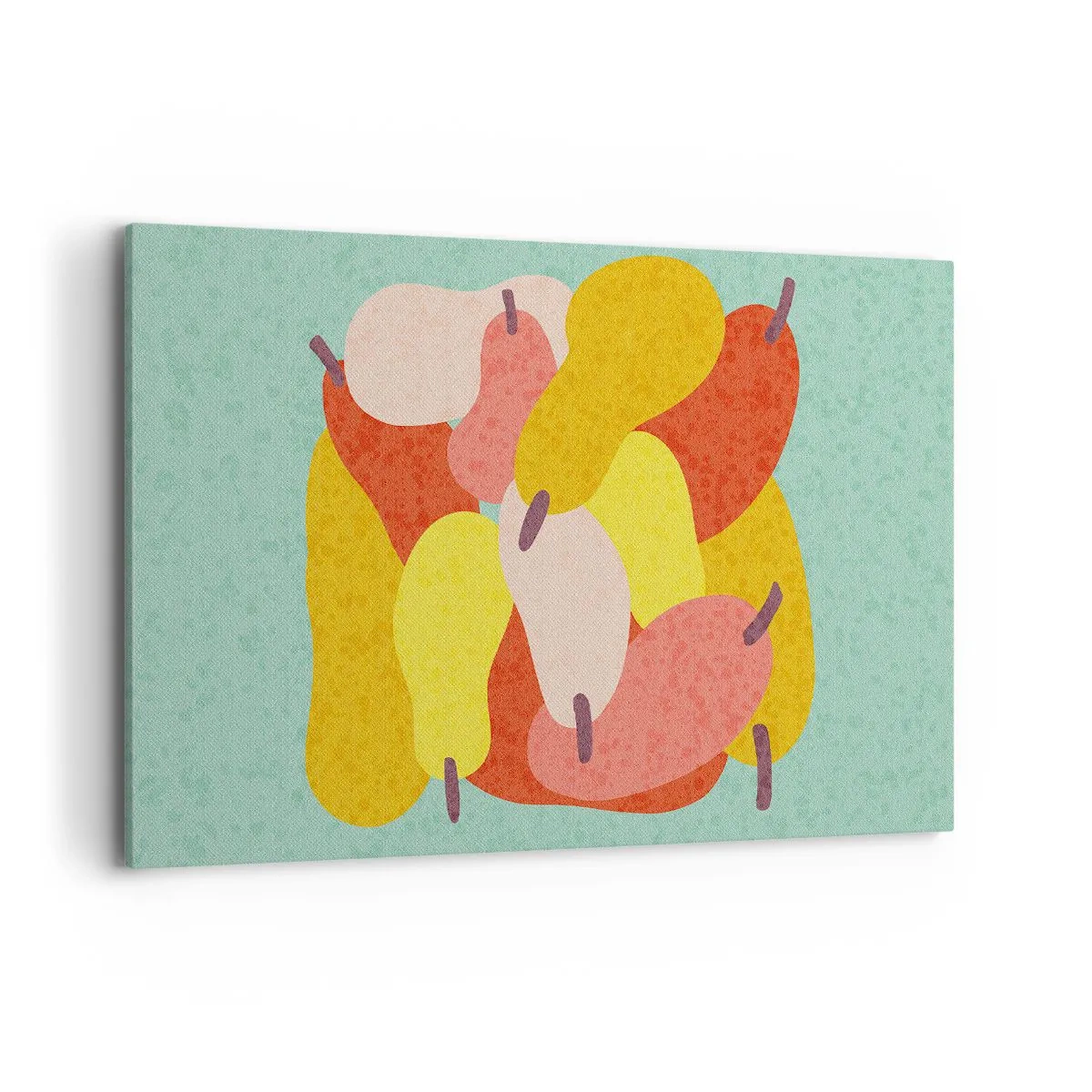 Cuadro sobre lienzo - Impresión de Imagen - Peras abstractas coloridas sobre un fondo verde - 120x80cm - Saborear el sol del verano - Decoración de pared moderna para salón y dormitorio ARTTOR