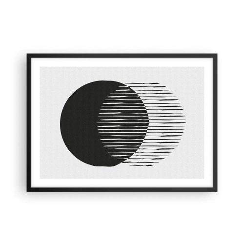 Póster en marco negro - Dos círculos superpuestos con líneas blancas y negras. - 70x50cm - Su alter ego - Decoración de pared moderna para salón y dormitorio ARTTOR