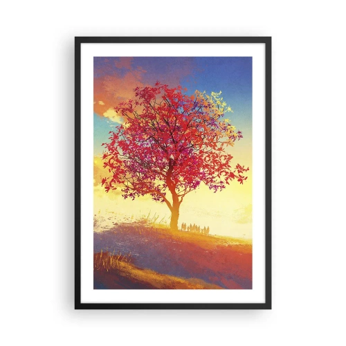 Póster en marco negro - Un árbol con hojas rojas contra el fondo del sol poniente. - 50x70cm - Un peregrino en su destino - Decoración de pared moderna para salón y dormitorio ARTTOR