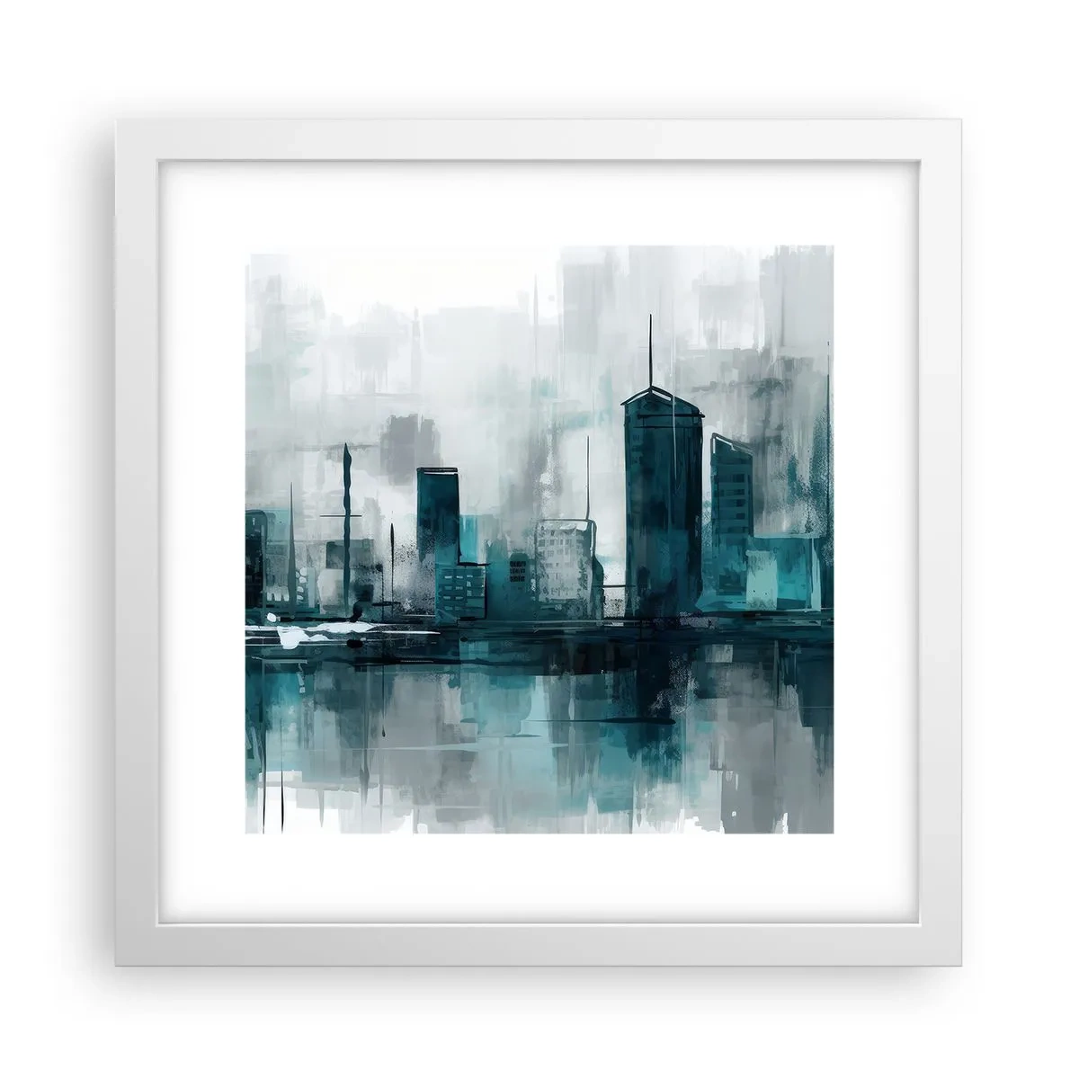 Póster en marco blanco - Ciudad color lluvia - 30x30 cm