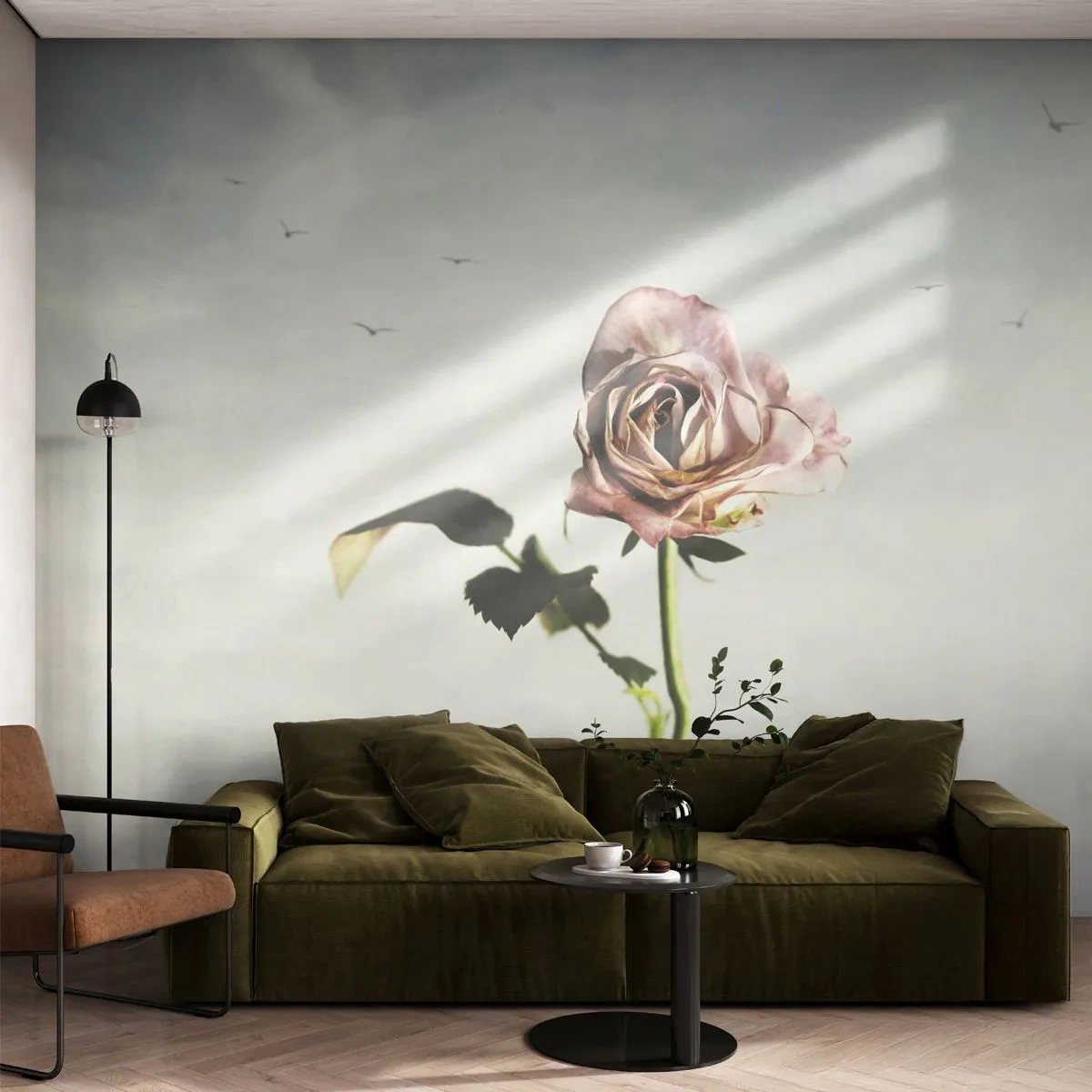 Fotomural Premium Sand - Una rosa delicada contra un cielo brillante y borroso. - 100x70cm - Bienvenida a la primavera - Decoración de pared moderna para salón y dormitorio ARTTOR