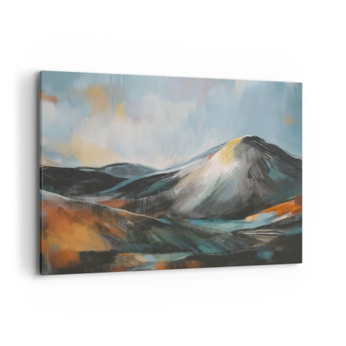 Cuadro sobre lienzo - Impresión de Imagen - Paisaje montañoso abstracto en tonos cálidos - 100x70cm - Crudo y bello - Decoración de pared moderna para salón y dormitorio ARTTOR