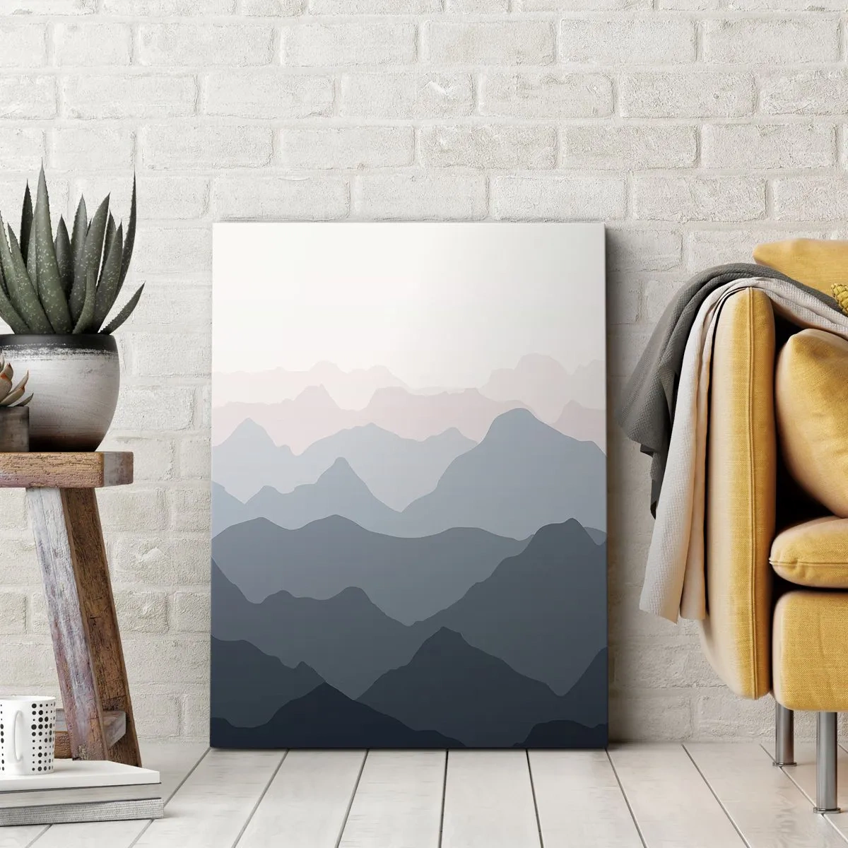 Cuadro sobre lienzo - Impresión de Imagen - Capas sutiles de montaña en tonos grises y azules. - 50x70cm - Cordilleras a la vista - Decoración de pared moderna para salón y dormitorio ARTTOR