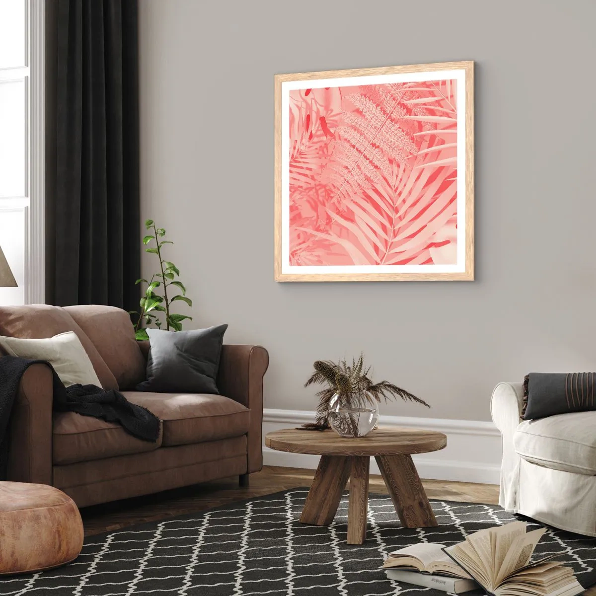 Póster en marco roble claro - Concepto rosa - 30x30 cm