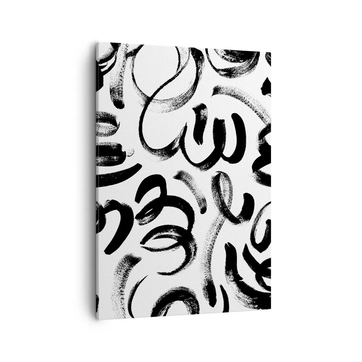 Cuadro sobre lienzo - Impresión de Imagen - Pinceladas abstractas negras sobre fondo blanco - 50x70cm - Negro sobre blanco - Decoración de pared moderna para salón y dormitorio ARTTOR