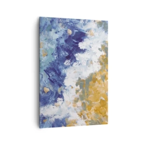 Cuadro sobre lienzo - Impresión de Imagen - Abstracción en tonos azules, blancos y dorados. - 70x100cm - Danza de los elementos - Decoración de pared moderna para salón y dormitorio ARTTOR