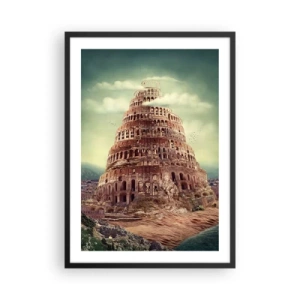 Póster en marco negro - La mítica Torre de Babel en un paisaje pintoresco - 50x70cm - La Torre de Babel - Decoración de pared moderna para salón y dormitorio ARTTOR