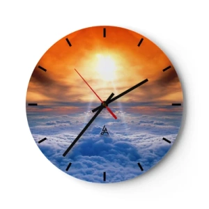 Reloj de pared - Reloj de vidrio - Amanecer sobre las nubes en colores cálidos. - 30x30cm - Paisaje místico - Decoración de pared moderna para salón, cocina y dormitorio ARTTOR