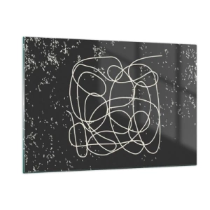 Cuadro sobre vidrio - Impresiones sobre Vidrio - Línea abstracta en forma de enredo sobre un fondo negro texturizado - 120x80cm - Pensamientos errantes - Decoración de pared moderna para salón y dormitorio ARTTOR