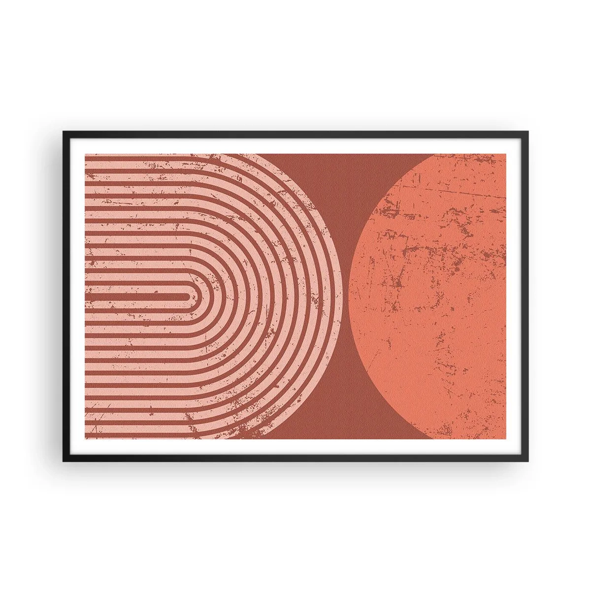 Póster en marco negro - Patrones geométricos en tonos terracota sobre un fondo vintage. - 100x70cm - Estrecha relación - Decoración de pared moderna para salón y dormitorio ARTTOR