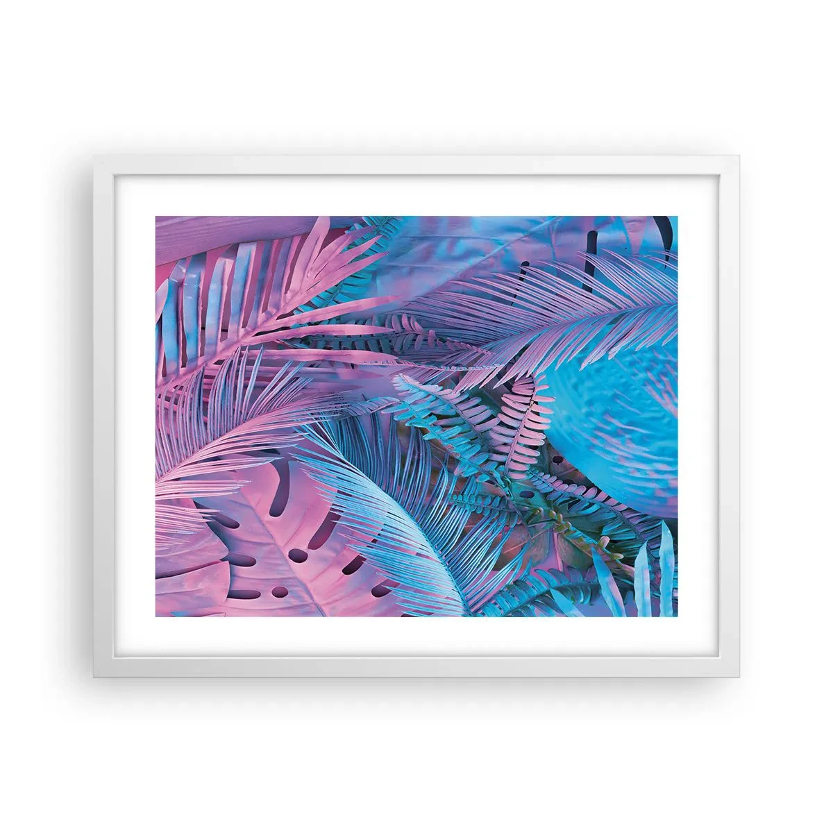 Póster en marco blanco - Trópicos en rosa y azul - 50x40 cm
