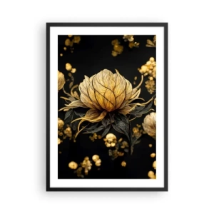 Póster en marco negro - Una flor dorada sobre un fondo negro en una elegante composición. - 50x70cm - Sutil fragilidad - Decoración de pared moderna para salón y dormitorio ARTTOR