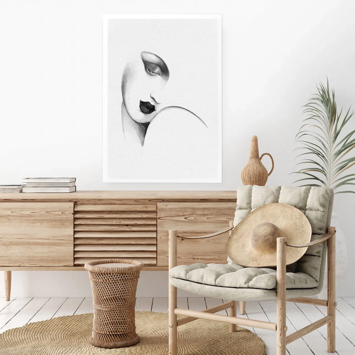 Póster - Un retrato sutil de una mujer en estilo blanco y negro. - 50x70cm - Pensativa - Decoración de pared moderna para salón y dormitorio ARTTOR