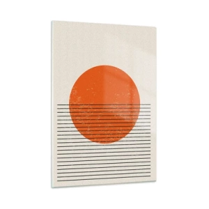 Cuadro sobre vidrio - Impresiones sobre Vidrio - Composición geométrica con círculo naranja y líneas. - 50x70cm - Siempre el sol - Decoración de pared moderna para salón y dormitorio ARTTOR