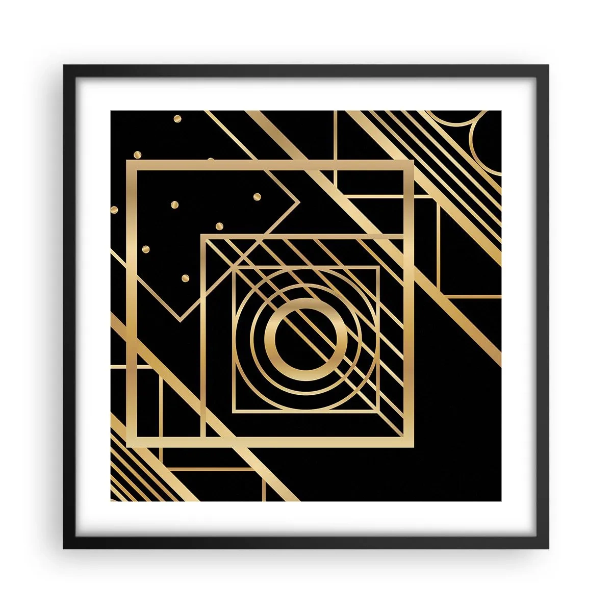 Póster en marco negro - Geometría dorada - 50x50 cm