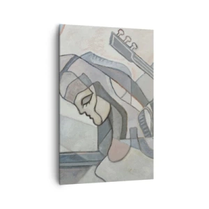 Cuadro sobre lienzo - Impresión de Imagen - Una figura abstracta con una guitarra en colores pastel. - 80x120cm - En el poder de la música - Decoración de pared moderna para salón y dormitorio ARTTOR