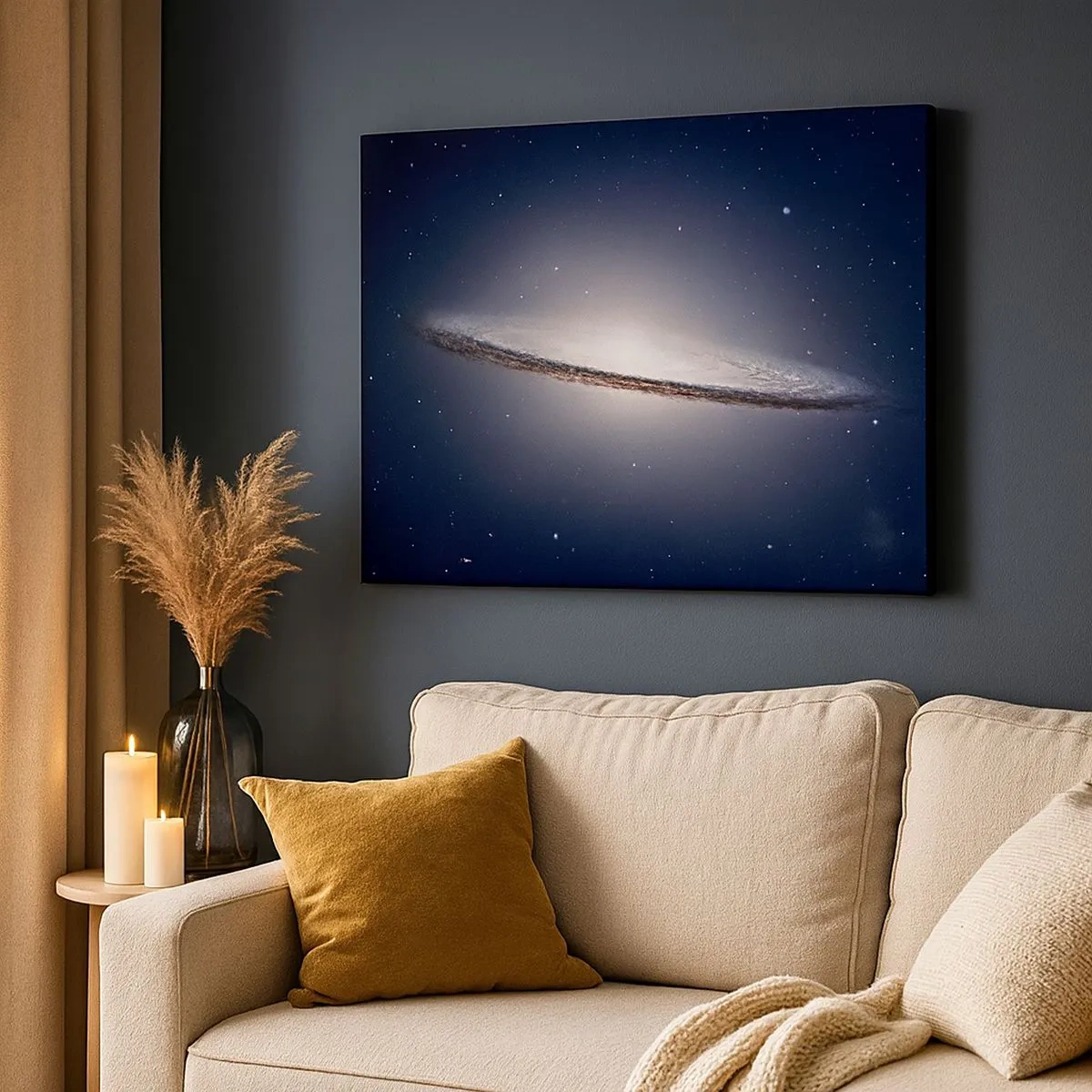 Cuadro sobre lienzo - Impresión de Imagen - Una galaxia espiral con el espacio estrellado como telón de fondo. - 70x50cm - Érase una vez en una galaxia muy, muy lejana.... - Decoración de pared moderna para salón y dormitorio ARTTOR