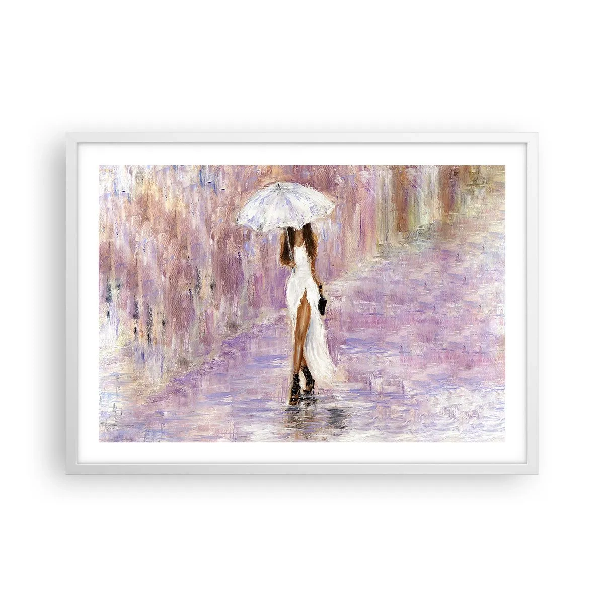 Póster en marco blanco - En la lluvia de lilas - 70x50 cm