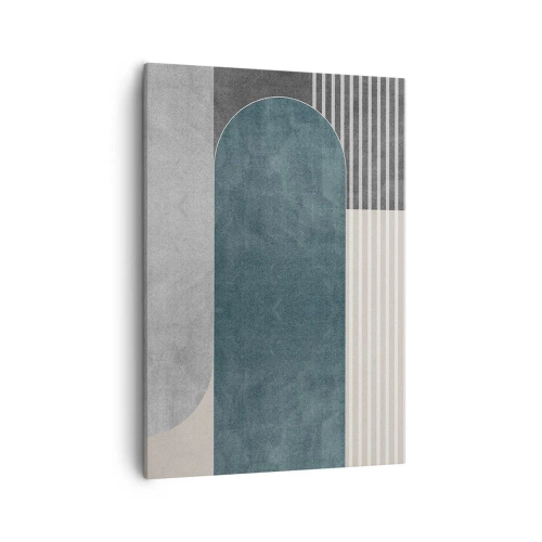 Cuadro sobre lienzo - Impresión de Imagen - Abstracción geométrica en tonos grises y verdes. - 50x70cm - Composición horizontal - Decoración de pared moderna para salón y dormitorio ARTTOR