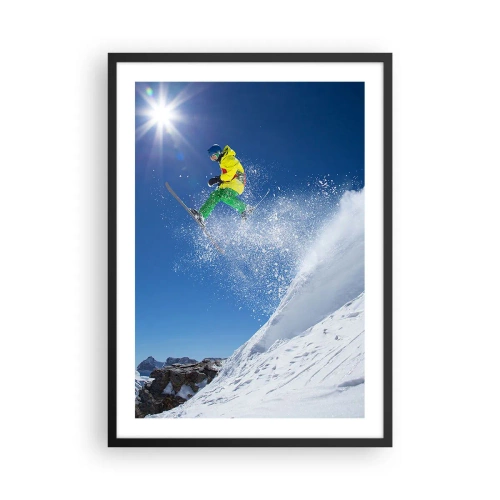 Póster en marco negro - Esquiador en acción en una pendiente nevada - 50x70cm - Bailando con las montañas - Decoración de pared moderna para salón y dormitorio ARTTOR