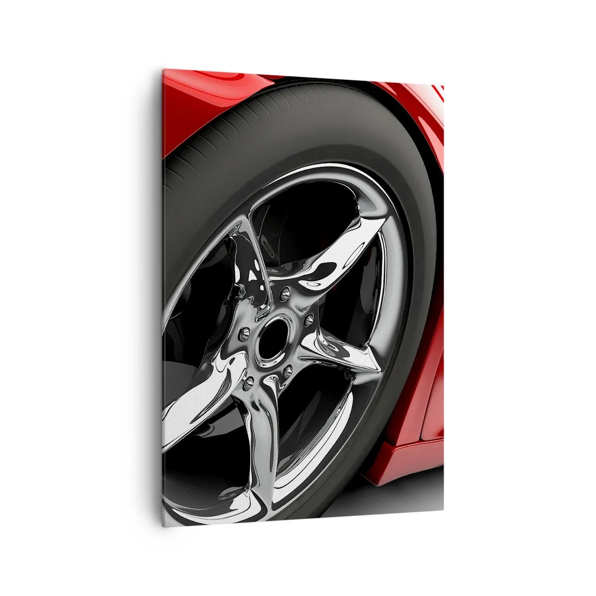 Cuadro sobre lienzo - Impresión de Imagen - Coche deportivo rojo con ruedas cromadas - 70x100cm - Creado para la velocidad - Decoración de pared moderna para salón y dormitorio ARTTOR