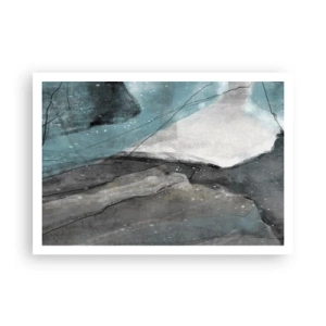 Póster - Composición abstracta en tonos grises y azules. - 100x70cm - Abstracción: rocas y hielo - Decoración de pared moderna para salón y dormitorio ARTTOR