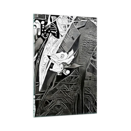 Cuadro sobre vidrio - Impresiones sobre Vidrio - Elegante abstracción de un hombre con traje en blanco y negro. - 80x120cm - Solo un hombre aparentemente gris - Decoración de pared moderna para salón y dormitorio ARTTOR