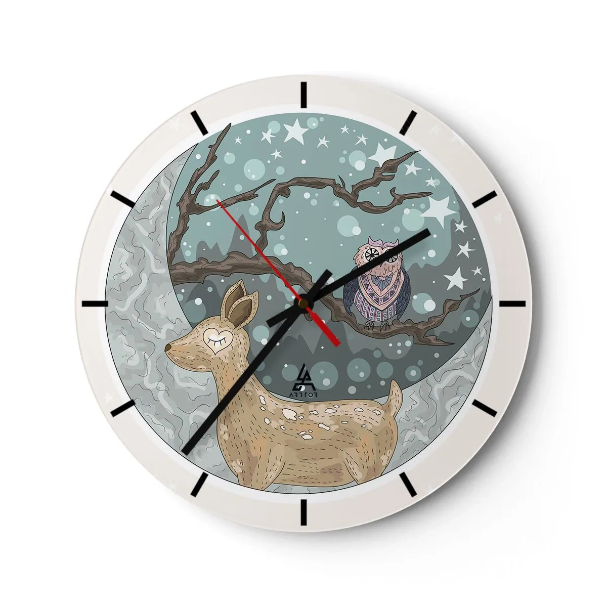 Reloj de pared - Reloj de vidrio - Noche de bosque de cuento de hadas - 40x40 cm