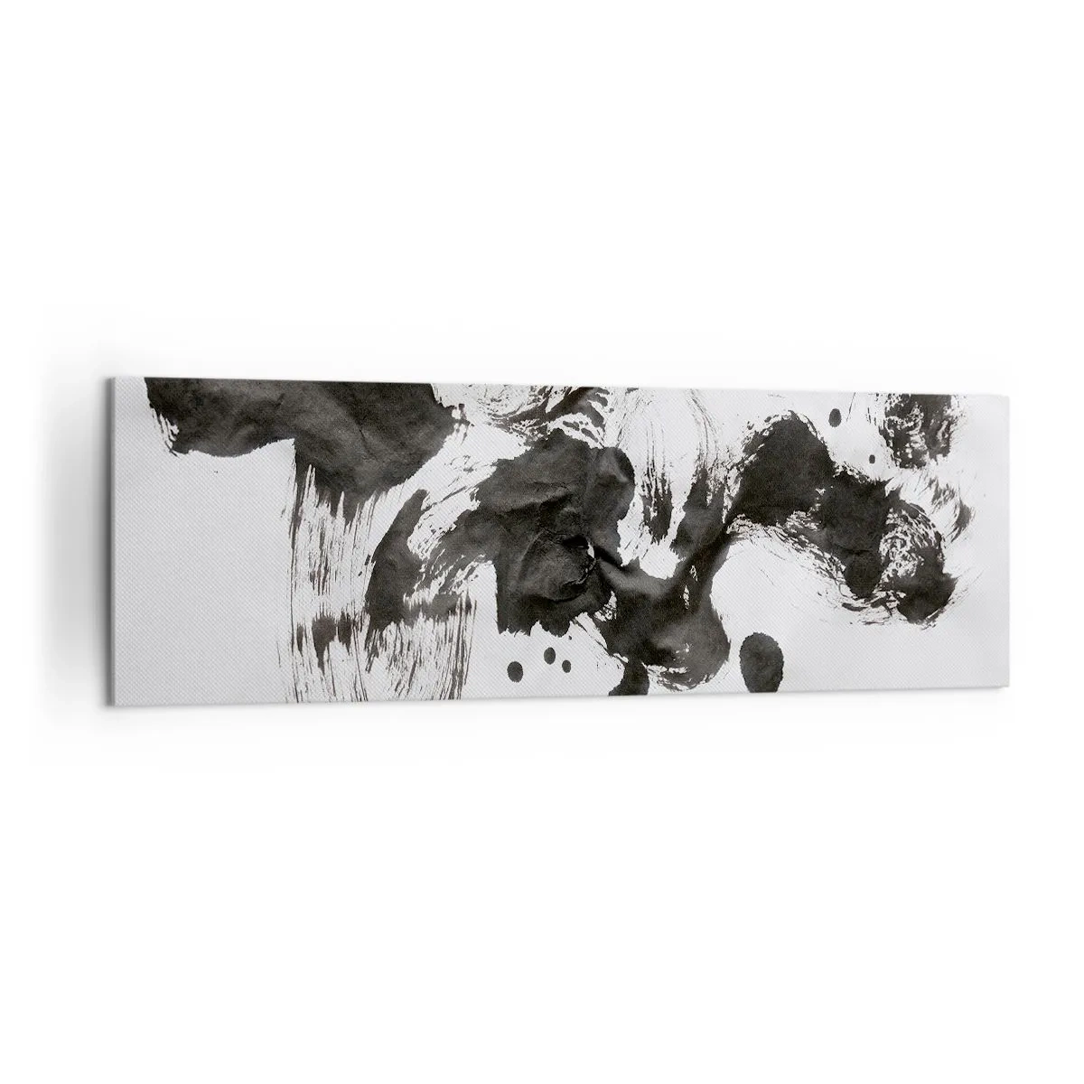Cuadro sobre lienzo - Impresión de Imagen - Composición abstracta de manchas negras sobre fondo blanco. - 160x50cm - ¿Un método en la locura? - Decoración de pared moderna para salón y dormitorio ARTTOR