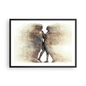 Póster en marco negro - Un dúo abstracto de siluetas en tonos arena. - 70x50cm - Del polvo resurgieron para amar - Decoración de pared moderna para salón y dormitorio ARTTOR