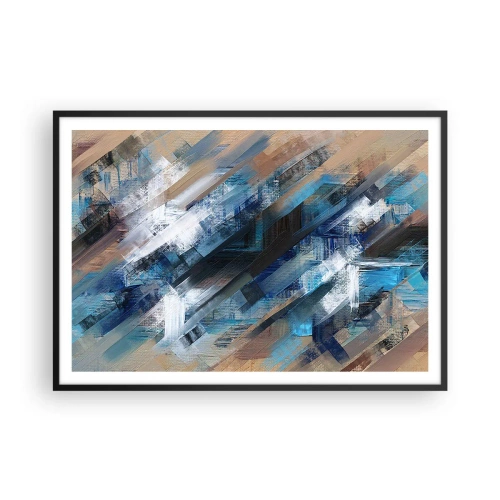 Póster en marco negro - Composición abstracta con líneas diagonales azules. - 100x70cm - En una inclinación azul - Decoración de pared moderna para salón y dormitorio ARTTOR